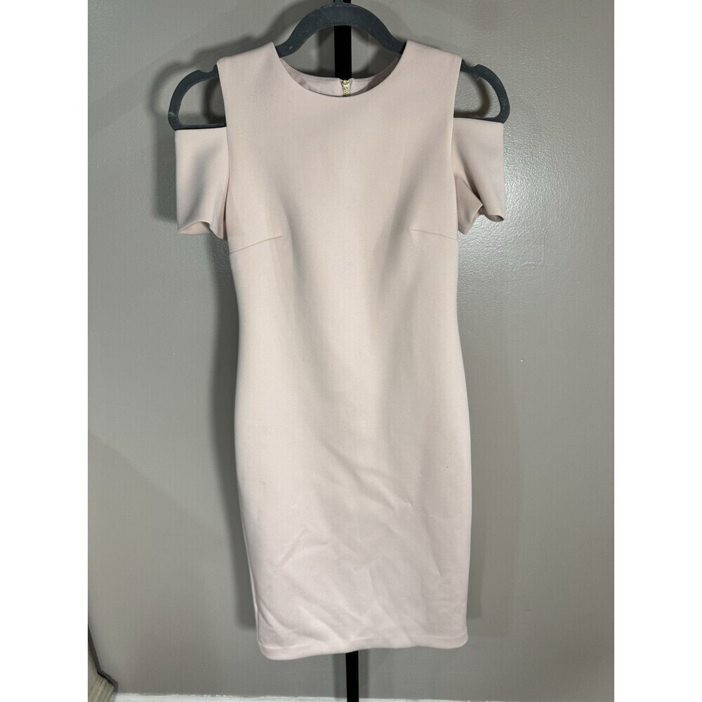 Calvin Klein Dress Size 2pink Cold Shoulder Short Flutter Sleeves Business